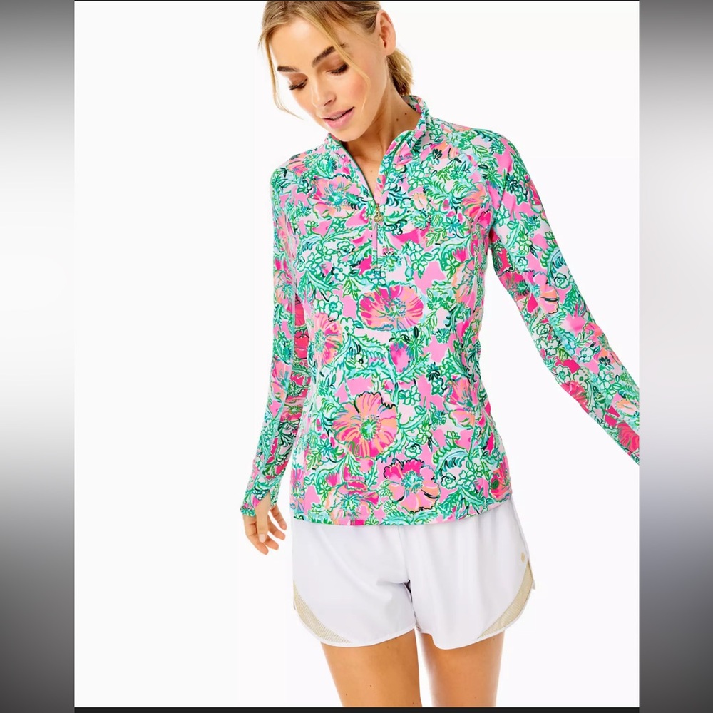 Lilly Pulitzer Luxletic Marion Half Zip Sunguard Soler Pink Perfect Poppy